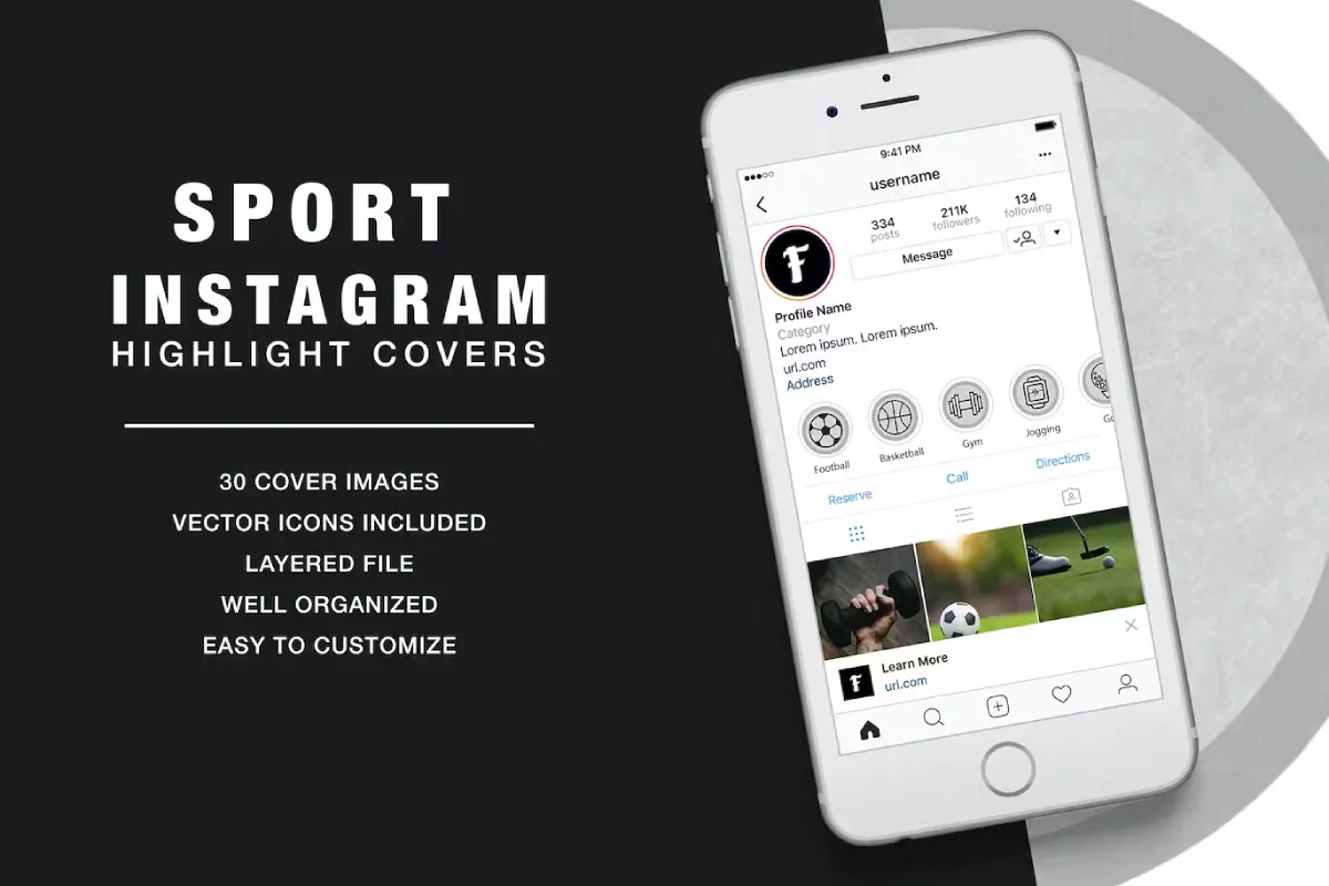 Sport Instagram Highlight Gray Metallic