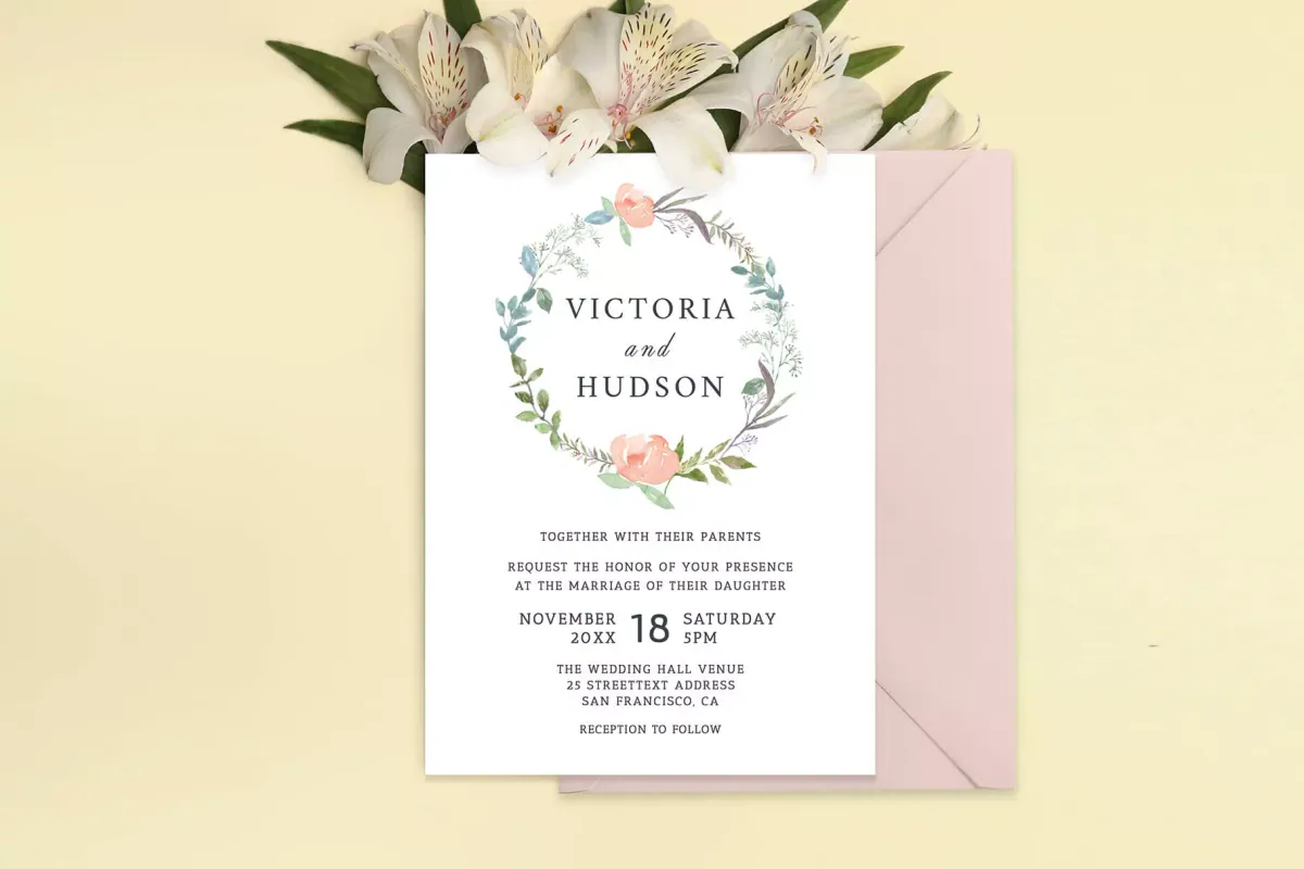 Wreath Rustic Elegant Floral Wedding Invitation