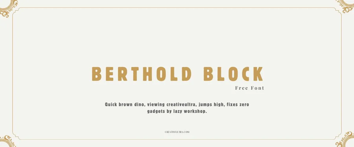 Illustration showing font "Berthold Block Font" written on a background. It's one of Top Headings Fonts in Canva.