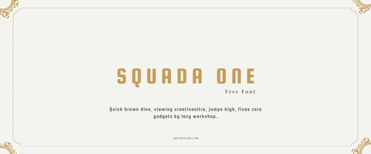 Illustration showing font "Squada One Font" written on a background. It's one of Top Headings Fonts in Canva.