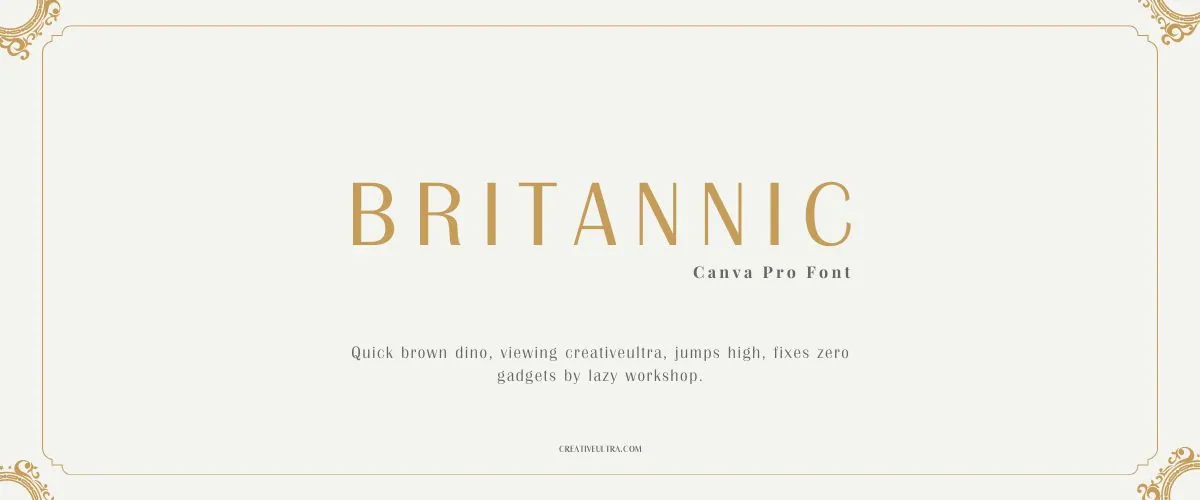 Illustration showing font "Britannic Font" written on a background. It's one of Top Headings Fonts in Canva.