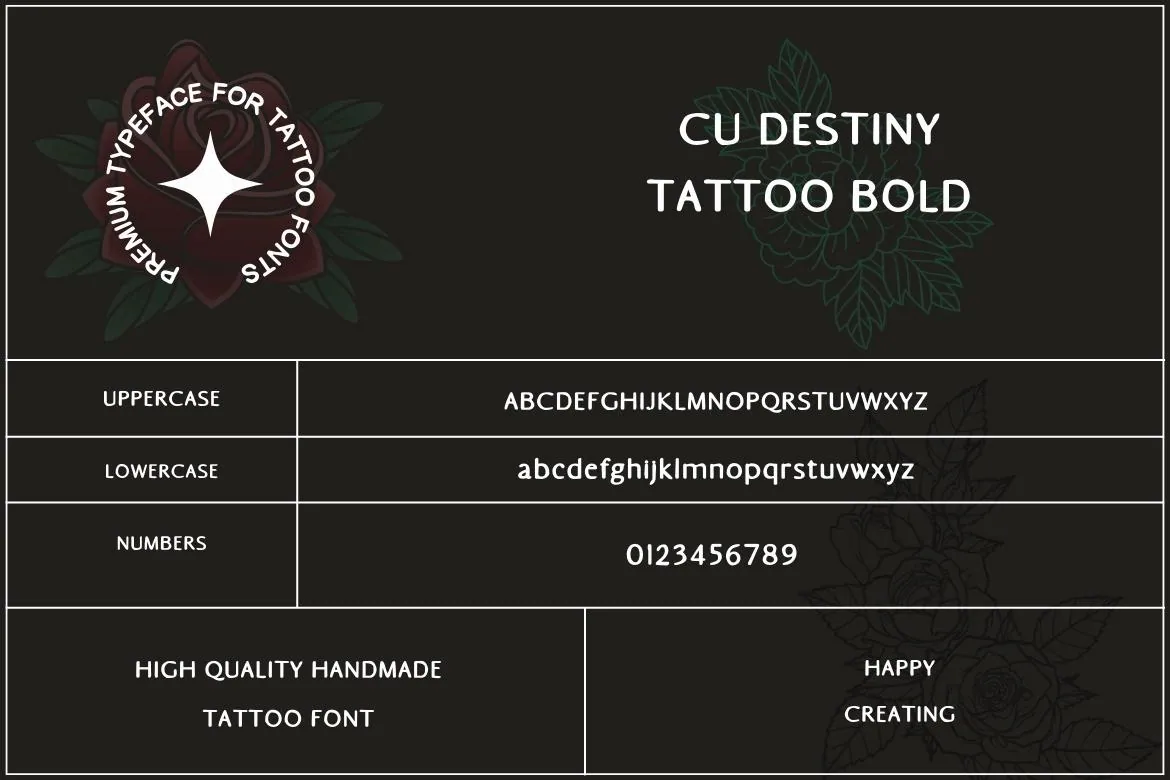 This image features the complete set of numerals in the CU Desire Tattoo Font, demonstrating its bold and clear number design.