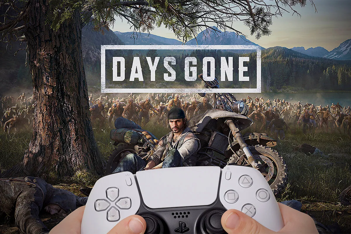 Boy play Days Gone on TV.