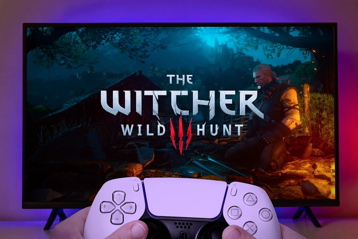 The Witcher 3 update for Next Generation consoles on TV Screen.