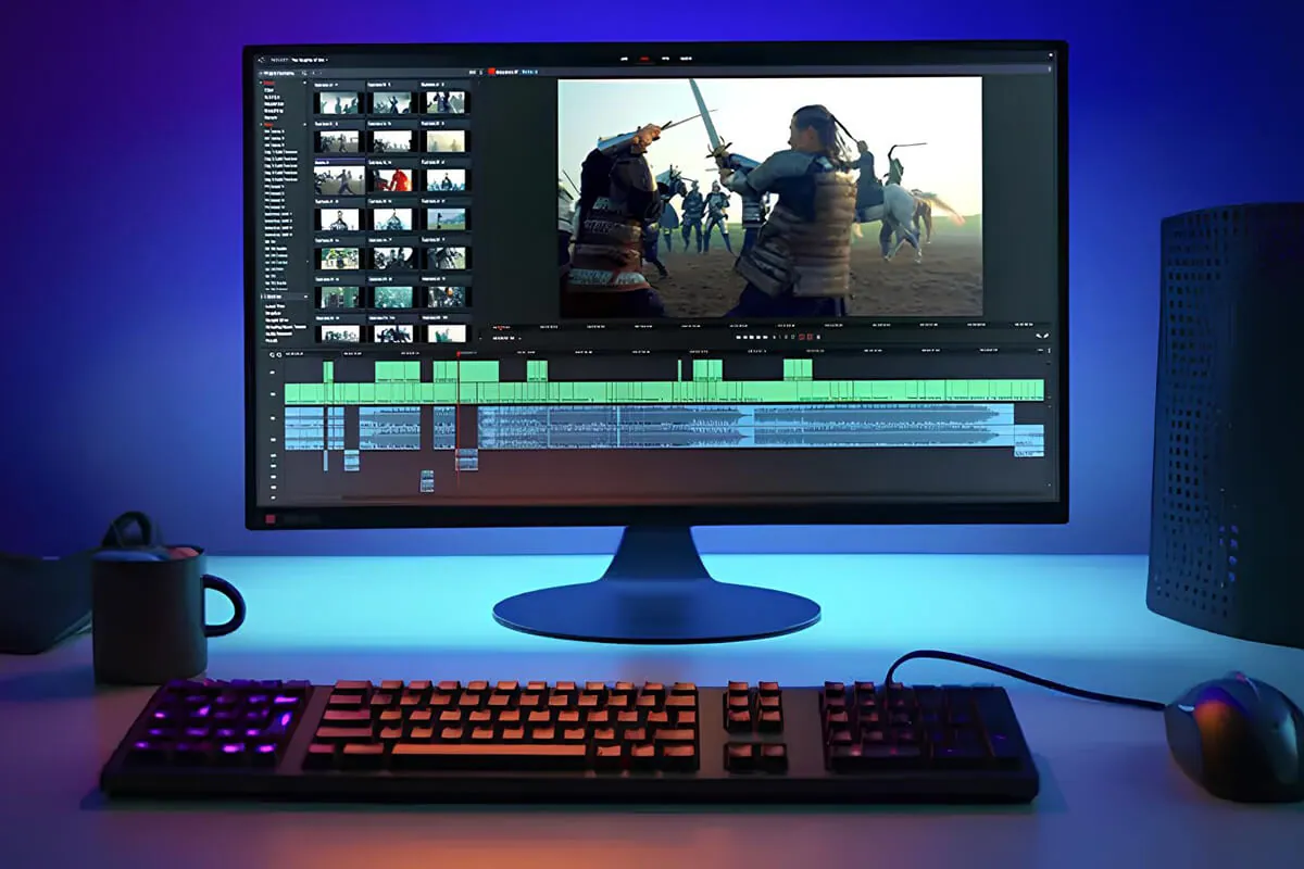 a computer with a screen and a keyboard