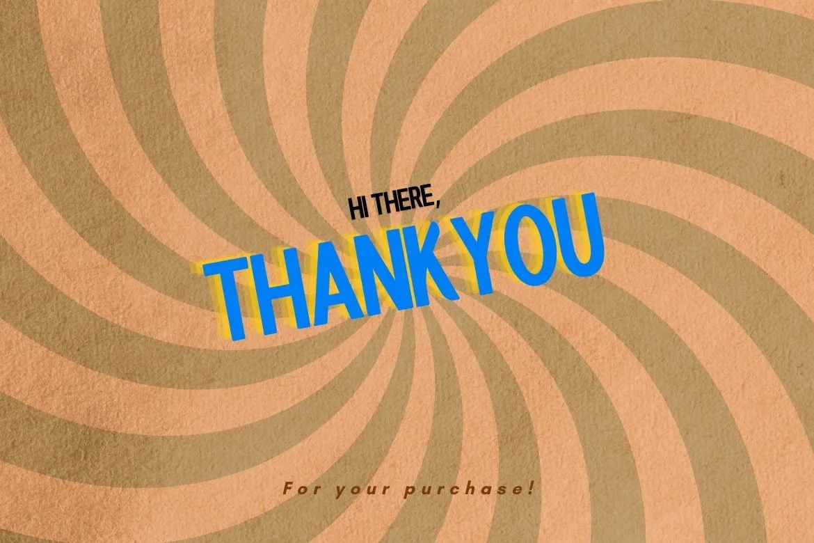 Thank you note with the text 'THANK YOU' in blue Zamboga Display Font on a swirling brown background.