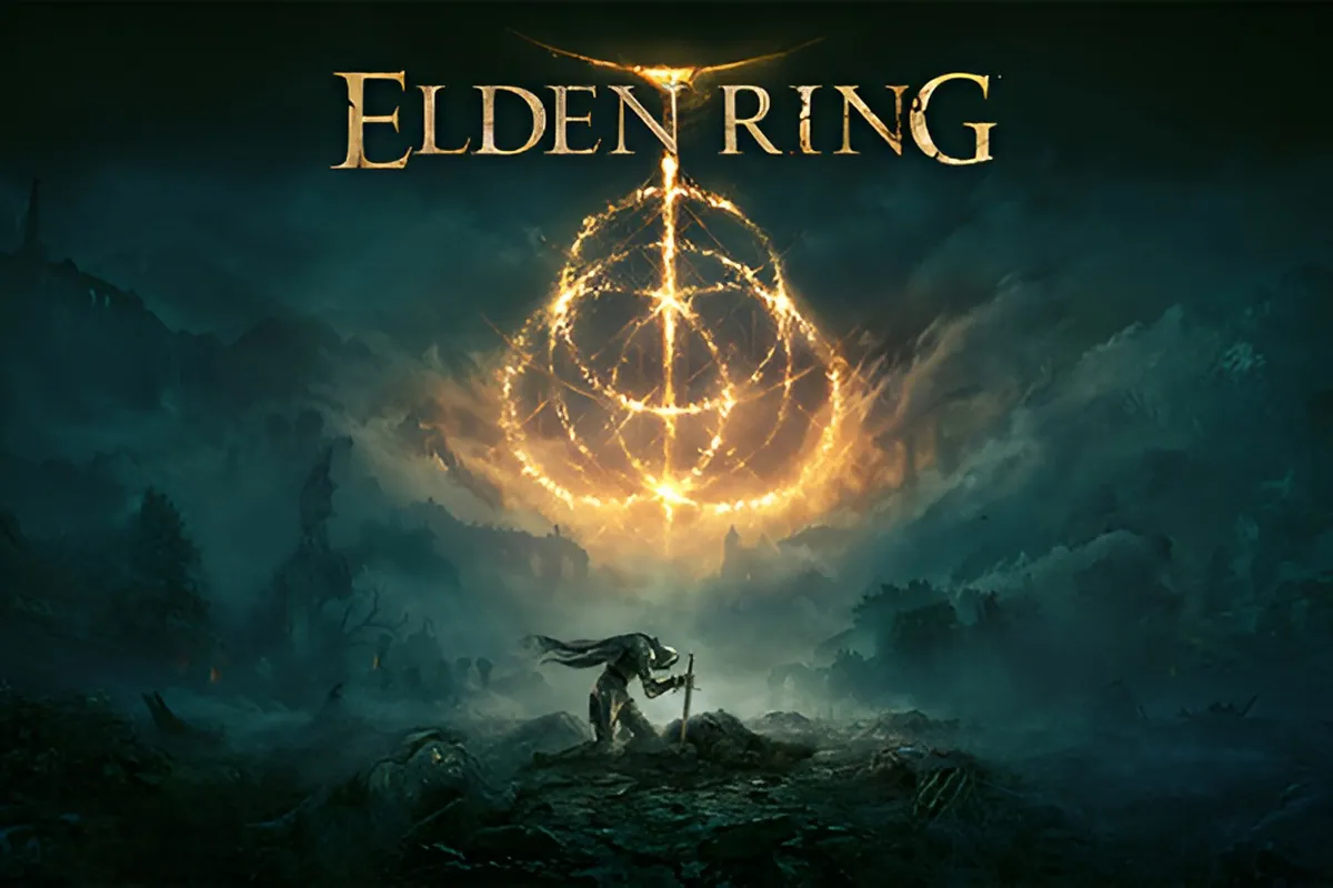 a man standing before a ring of fire in the cover image of Elden Ring