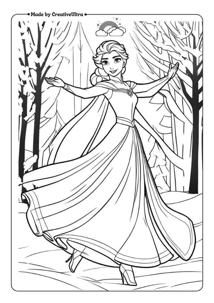Elsa Dancing in snow coloring page