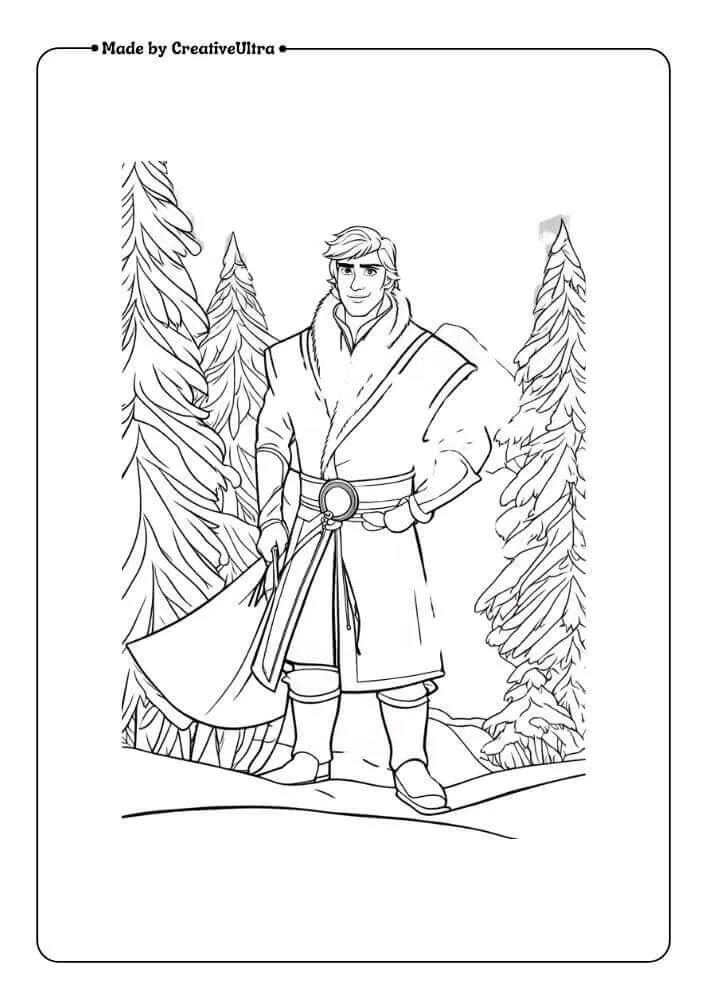 Kristoff Frozen posing in snow coloring page