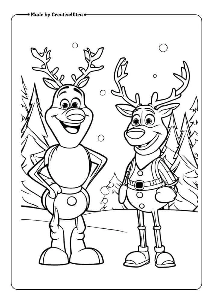 Sven and Olaf Frozen snow coloring page