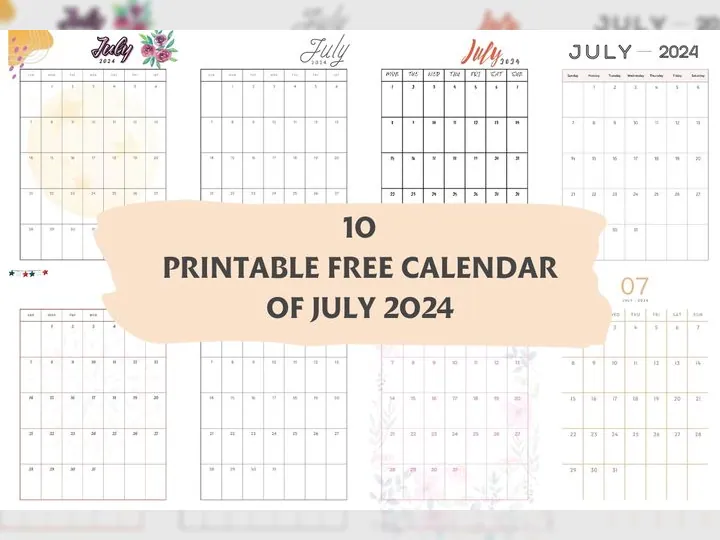 10 July Printable Calendar Pack