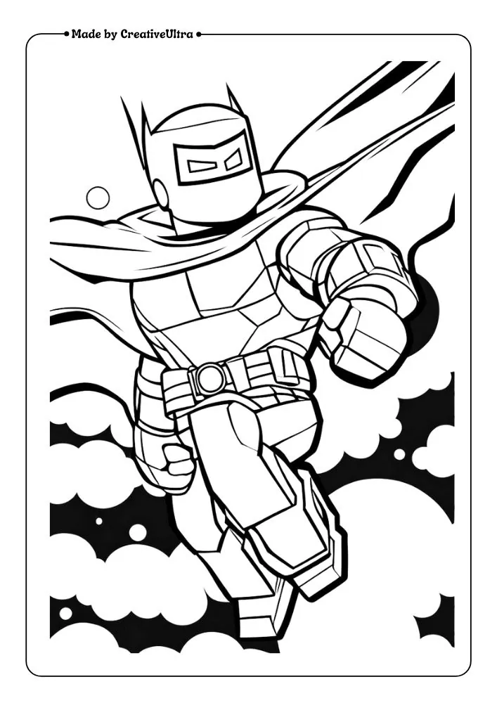 A Roblox superhero flying through the sky, wearing a cape and mask, ready to save the day.