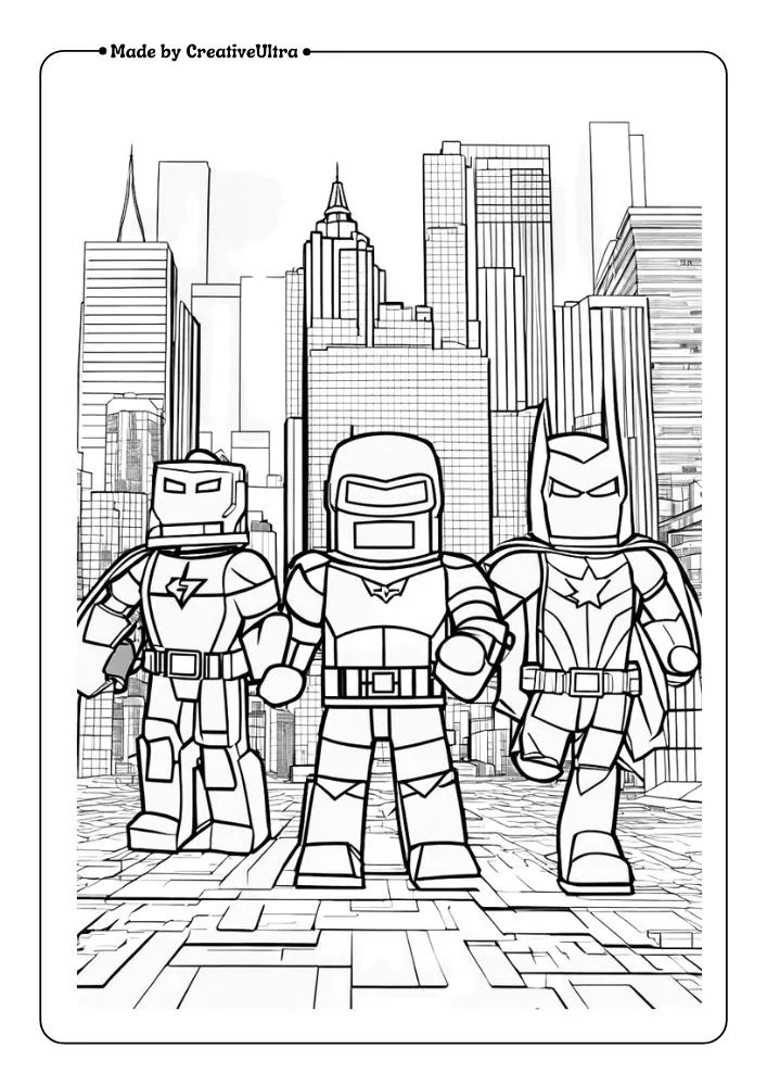 A group of Roblox superheroes in action, each with unique powers and costumes, protecting the city from mischievous villains.