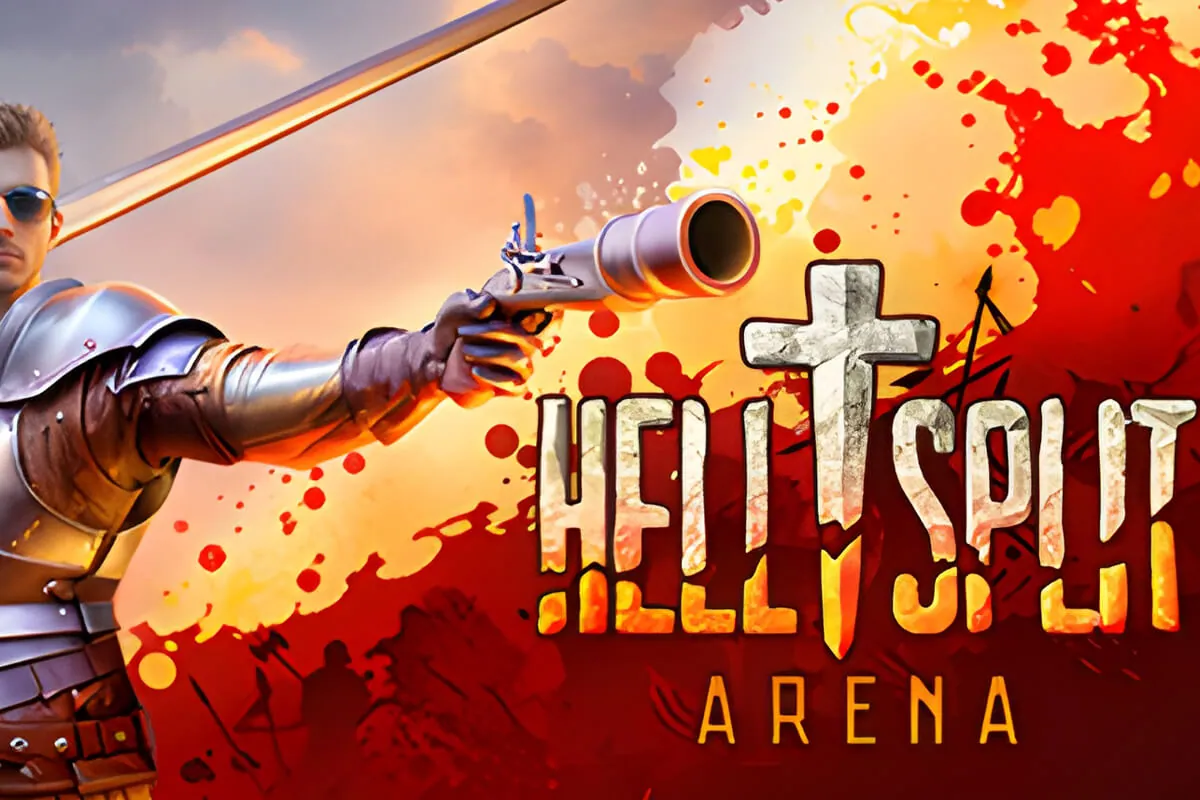 a man holding a sword and aiming with a gun in the post-apocalyptic world.