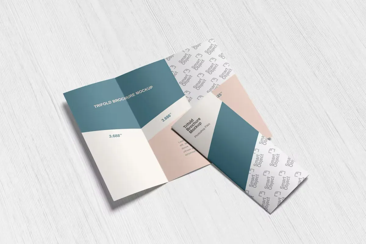 Minimal trifold Brochure Mockups template for showcasing your brand. It is a smart object psd file.