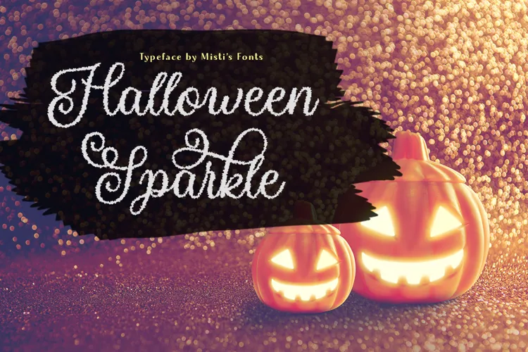 Two glowing jack-o'-lanterns on a glittery background feature "Halloween Sparkle" written in a decorative, free Halloween font.