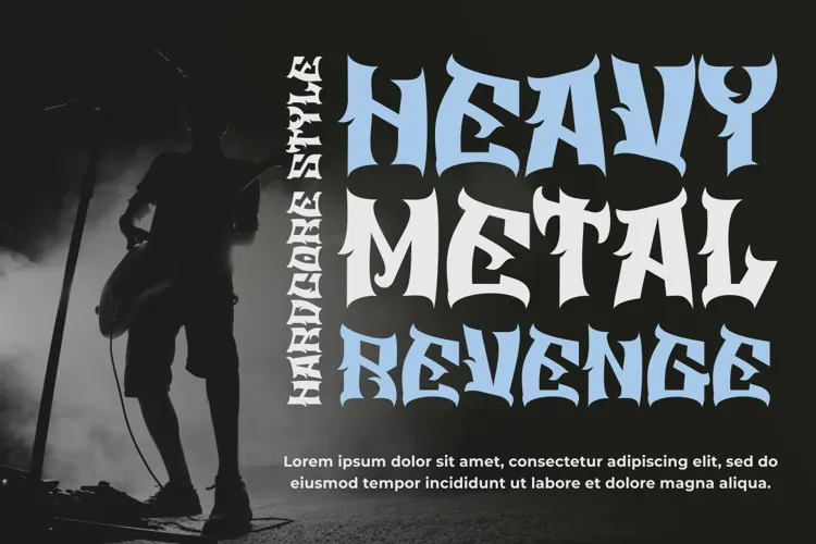 Silhouette of a guitarist on stage with the text "Heavy Metal Revenge" in bold, stylized font.