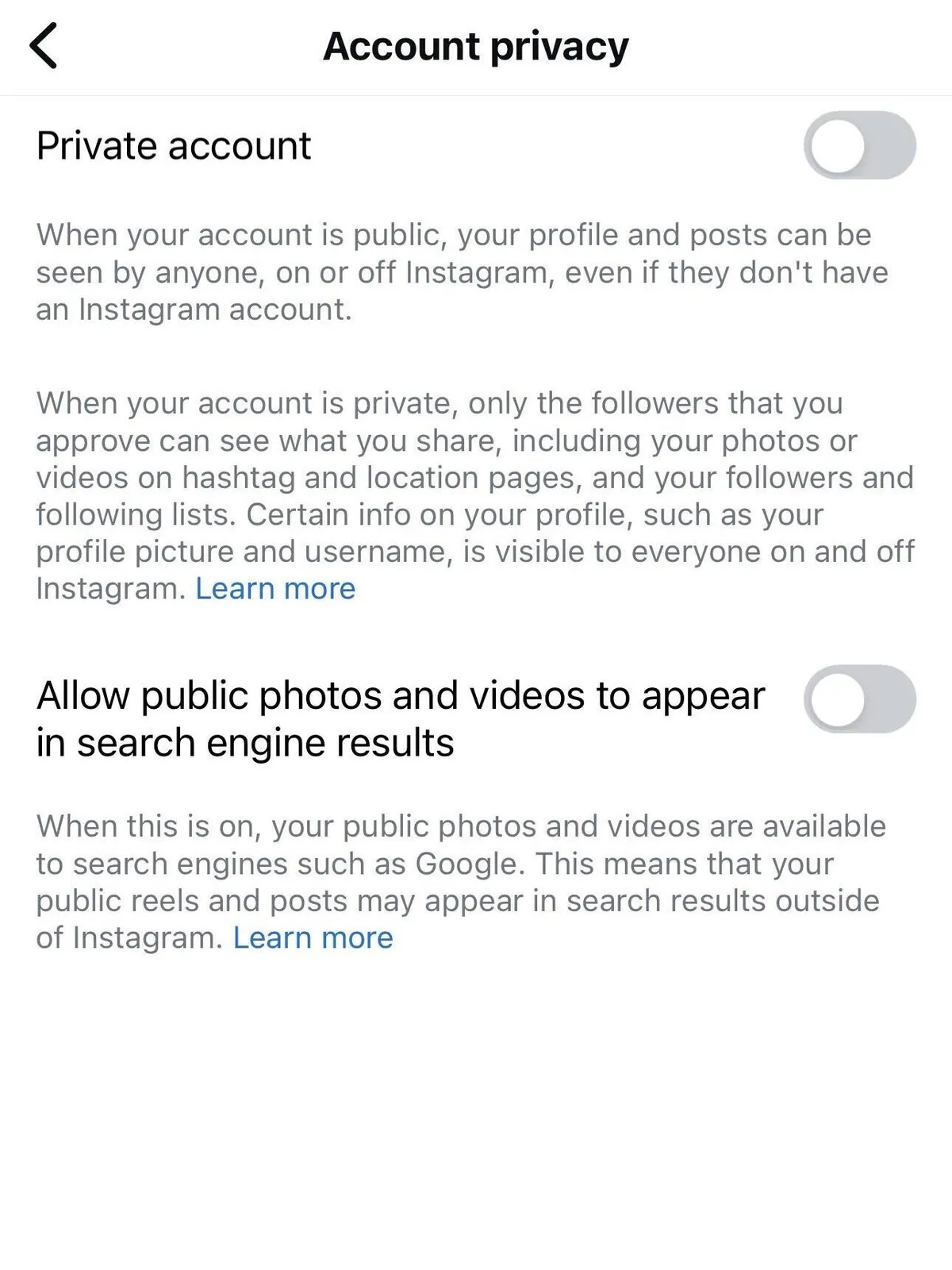 Privacy Setting on Instagram