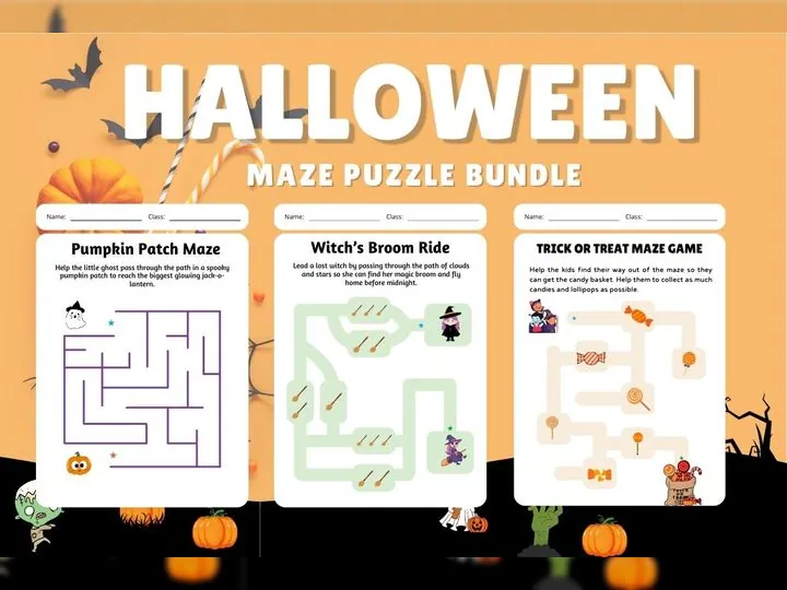 Maze Game Worksheet in Colorful Cute Illustrative Style Feature