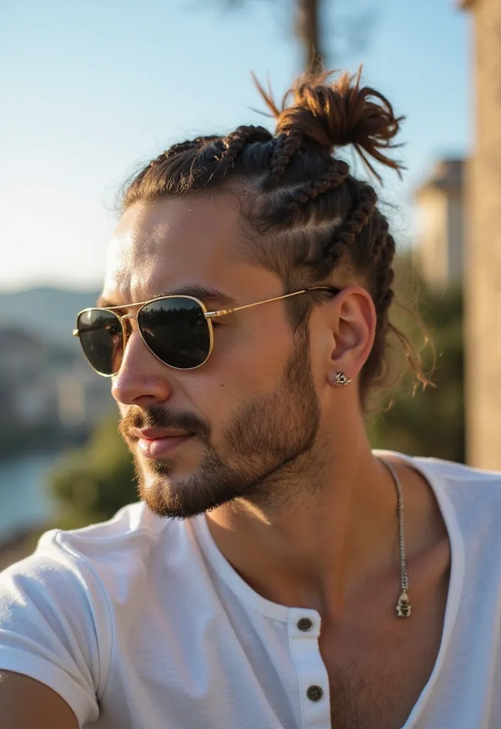 20 Creative Men's Hairstyle Ideas for 2025 You Haven't Tried Yet! - 18. The Braided Top Knot