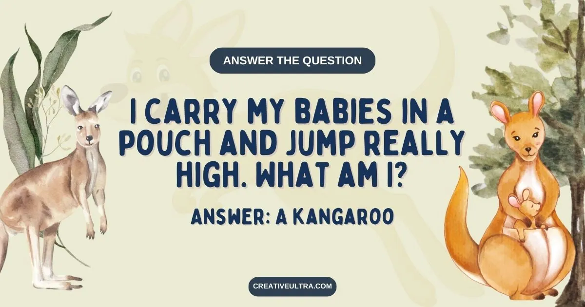 I carry my babies in a pouch and jump really high. What am I?
Answer: A kangaroo