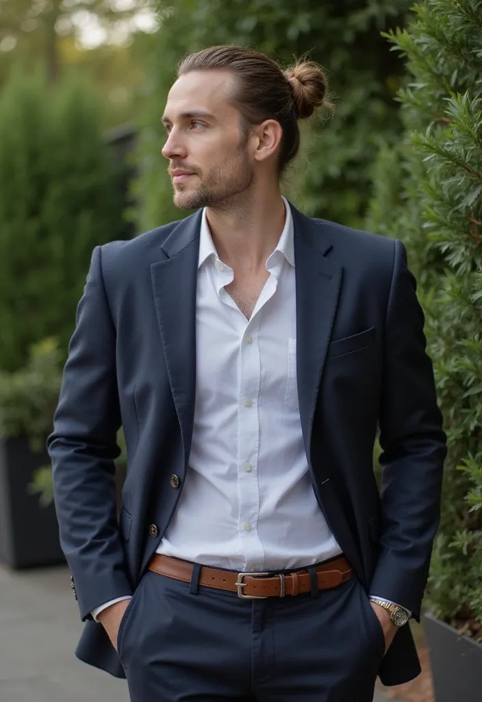 20 Age-Appropriate Hairstyles for Men Over 40 That Are Totally Trendy! - 15. The Low Bun
