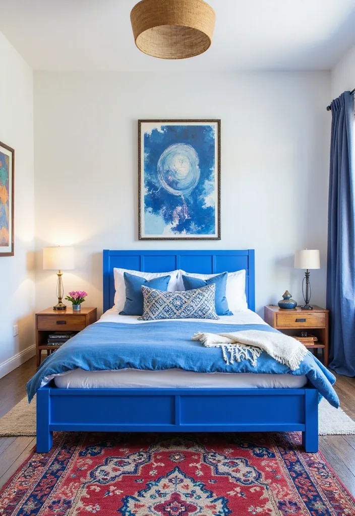 24 Blue Boho Bedroom Ideas That Will Give Your Home a Fresh New Look! - 13. Blue and White Color Blocking