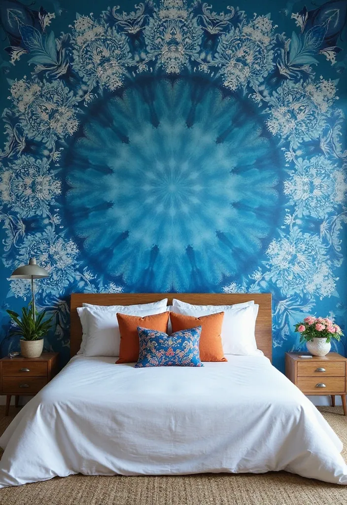 24 Blue Boho Bedroom Ideas That Will Give Your Home a Fresh New Look! - 15. Boho Blue Wall Murals
