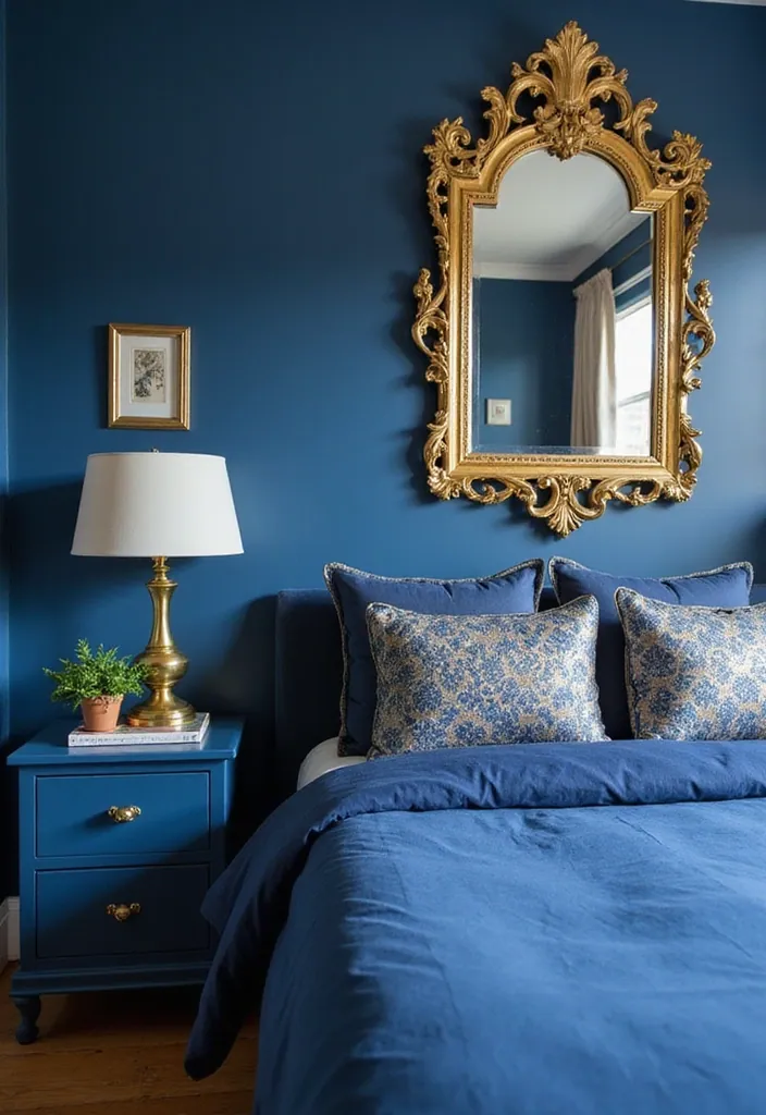 24 Blue Boho Bedroom Ideas That Will Give Your Home a Fresh New Look! - 9. Blue and Gold Accents