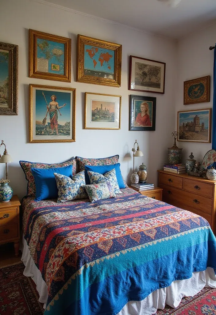 24 Blue Boho Bedroom Ideas That Will Give Your Home a Fresh New Look! - 14. Global Influence with Blue Accents