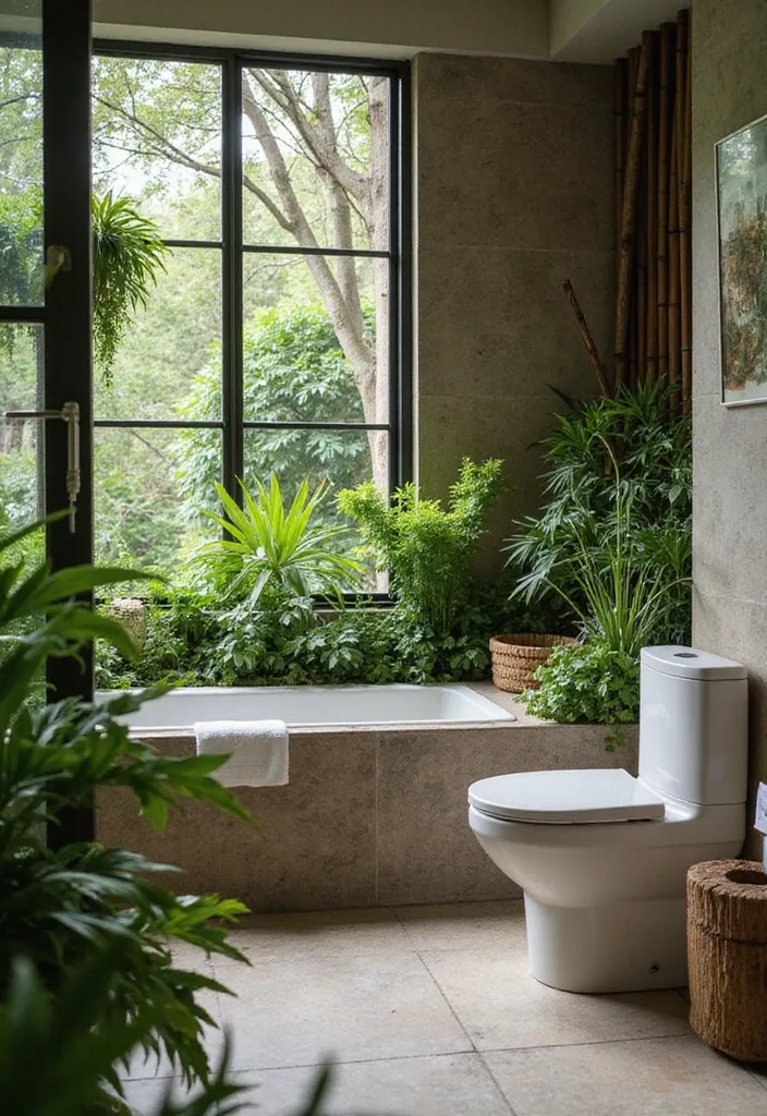 20 Chic Bathroom Designs That Exude Mid Century Modern Elegance! - 13. Greenery and Natural Elements