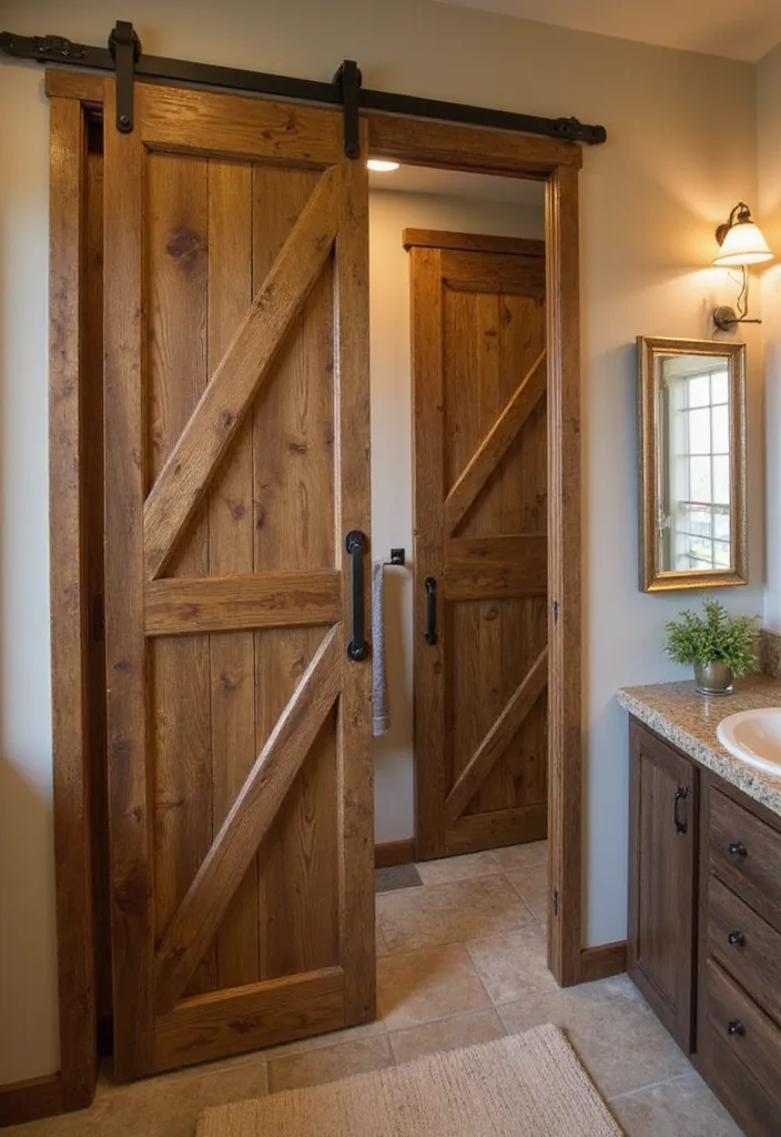 25 Clever Tiny Bathroom Storage Solutions That Maximize Every Inch! - 17. Sliding Barn Doors for Cabinets