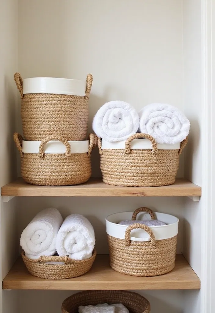 25 Clever Tiny Bathroom Storage Solutions That Maximize Every Inch! - 14. Smart Use of Baskets