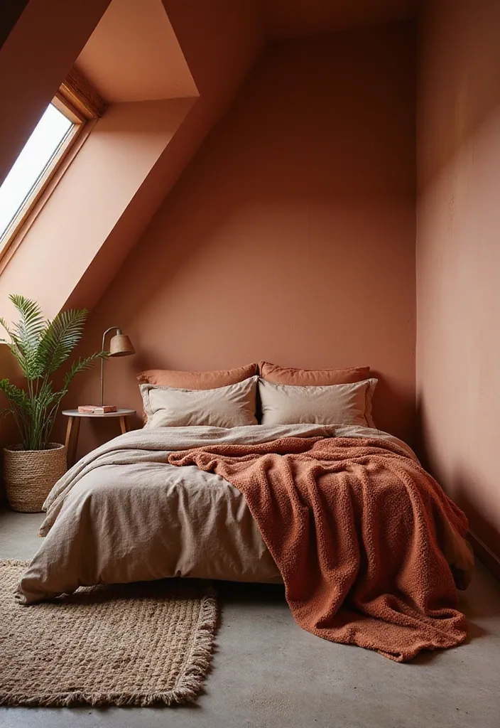 20 Cozy Loft Bedroom Ideas that Will Wrap You in Comfort! - 13. Warm Color Palette