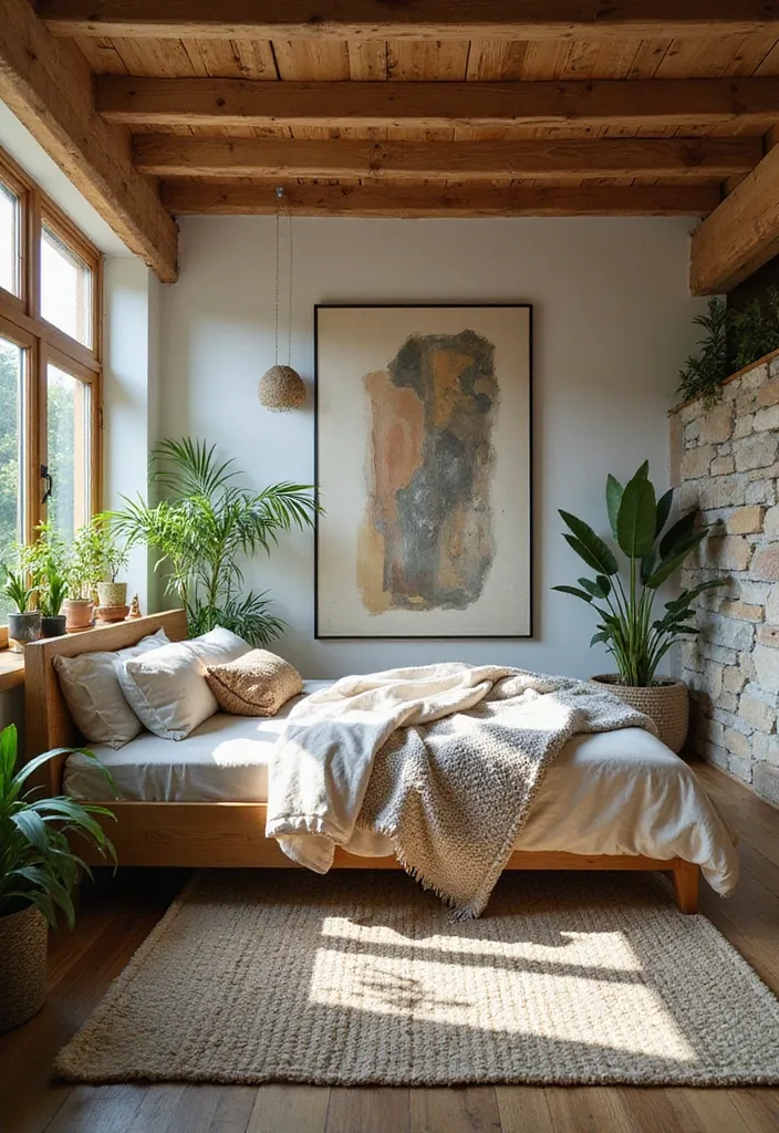 20 Cozy Loft Bedroom Ideas that Will Wrap You in Comfort! - 7. Nature-Inspired Decor