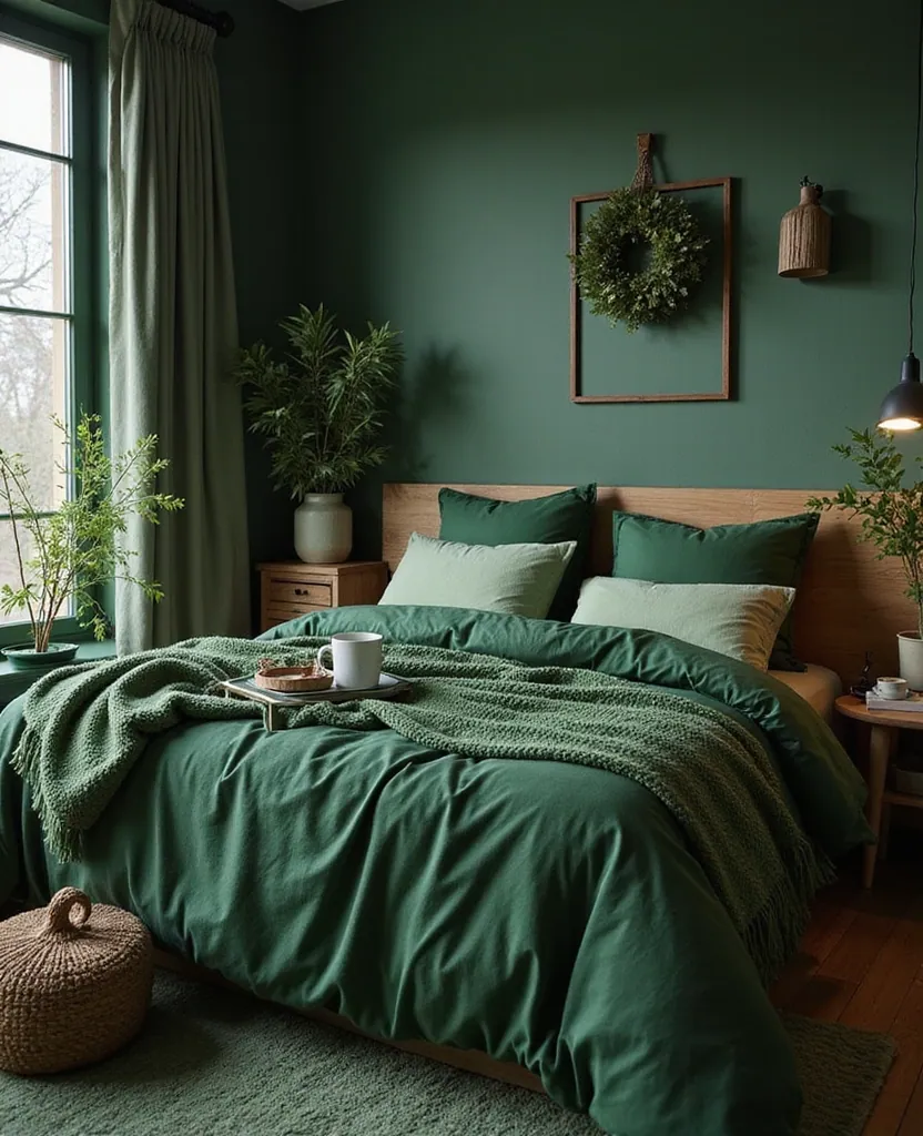 20 Dreamy Green Bedroom Ideas for a Cozy Retreat You’ll Adore! - 11. Layered Greens for Depth