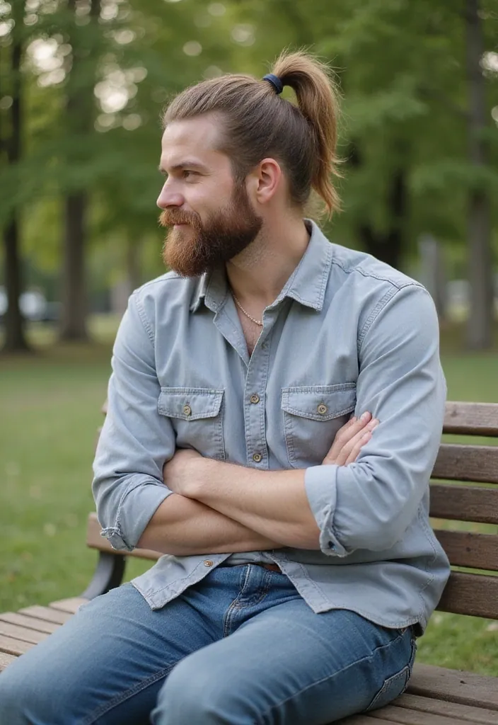 25 Fresh Medium Hairstyles for Men That Will Instantly Upgrade Your Style (Wait for #4!) - 24. The Relaxed Ponytail