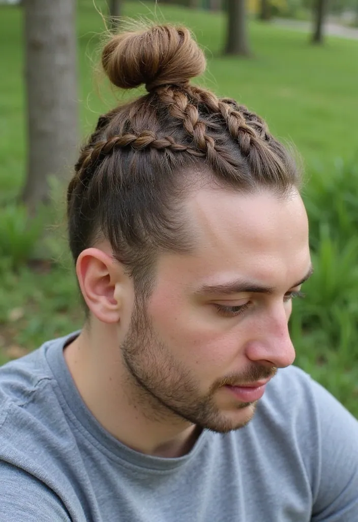 25 Fresh Medium Hairstyles for Men That Will Instantly Upgrade Your Style (Wait for #4!) - 9. The Braided Top Knot