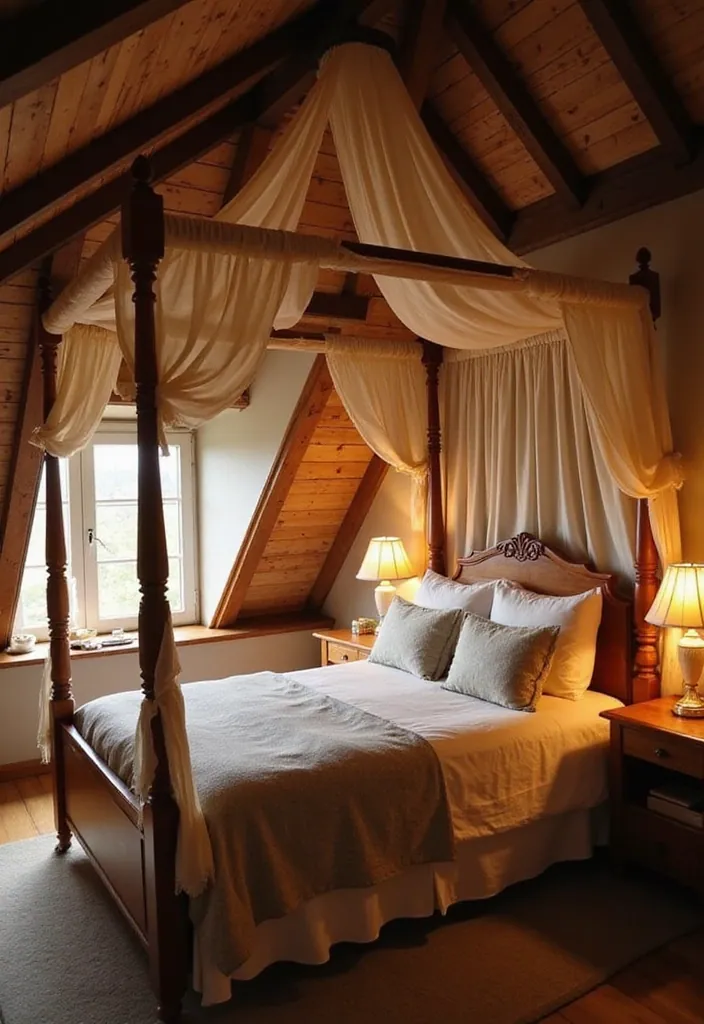 15 Space-Saving Attic Bedroom Designs That'll Make You Envy #7! - 13. Cozy Canopy Beds