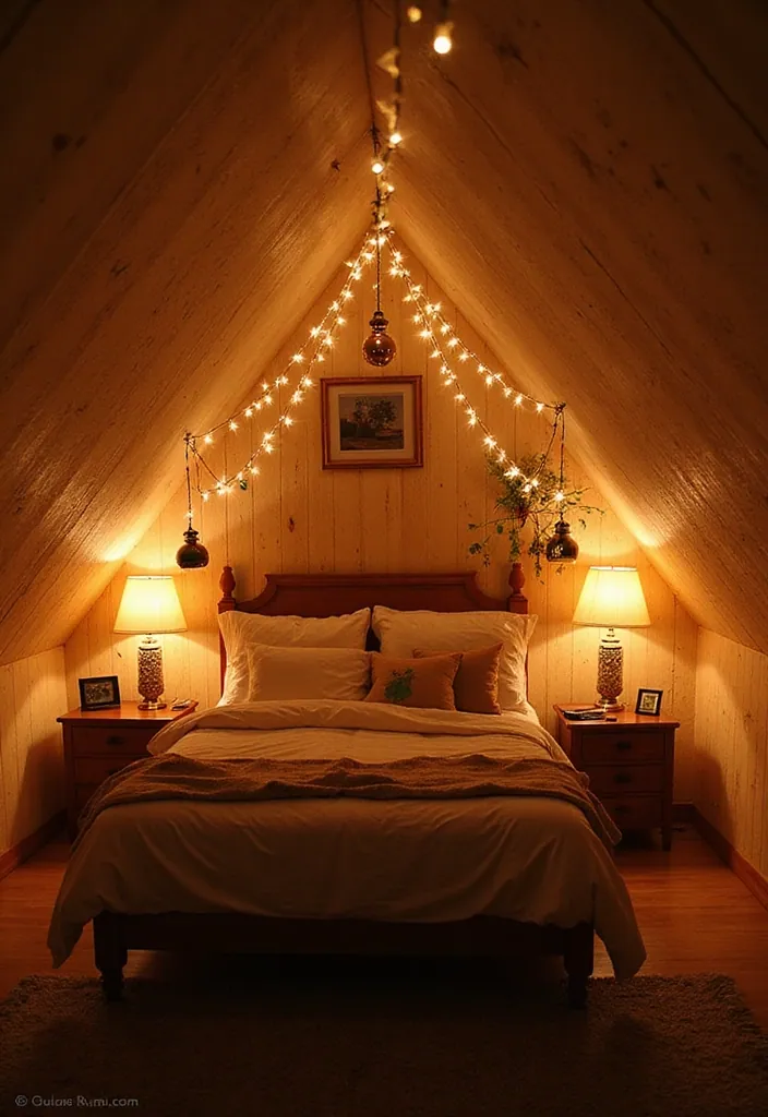 15 Space-Saving Attic Bedroom Designs That'll Make You Envy #7! - 9. Warm and Inviting Lighting
