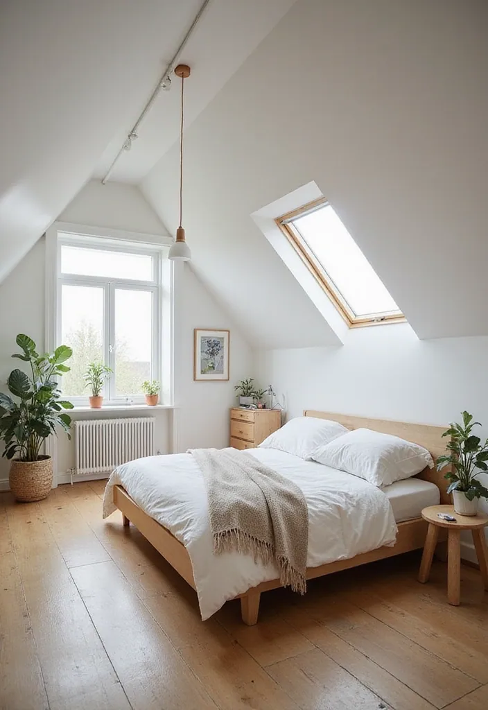 15 Space-Saving Attic Bedroom Designs That'll Make You Envy #7! - 2. Minimalist Scandinavian Retreat