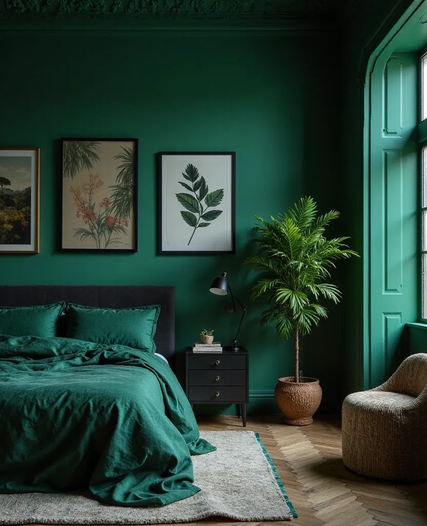 25 Stunning Black and Green Bedroom Aesthetics You Can't Miss! - 9. Bold Black Accents
