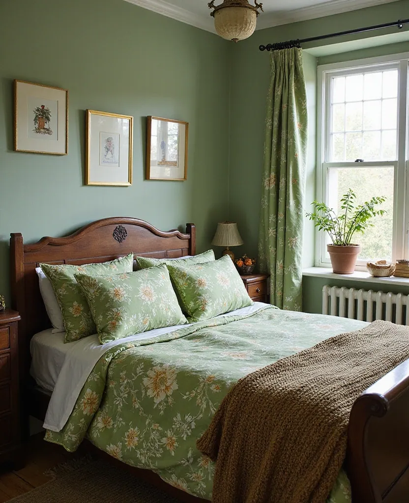 25 Stunning Black and Green Bedroom Aesthetics You Can't Miss! - 8. Cozy Cottage Vibes