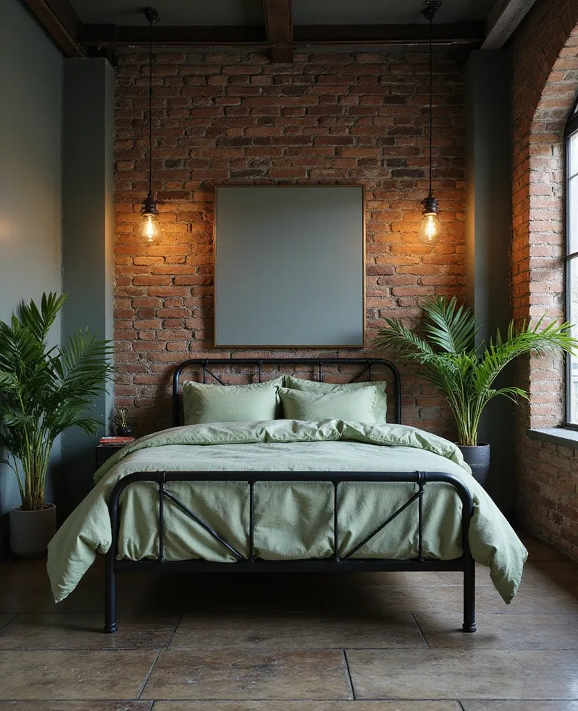 25 Stunning Black and Green Bedroom Aesthetics You Can't Miss! - 6. Industrial Edge