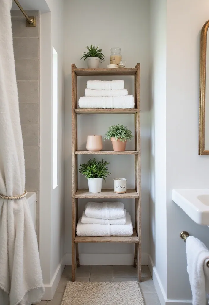 18 Stylish Storage Ideas for Compact Bathrooms That'll Change Your Life! - 6. Ladder Shelf