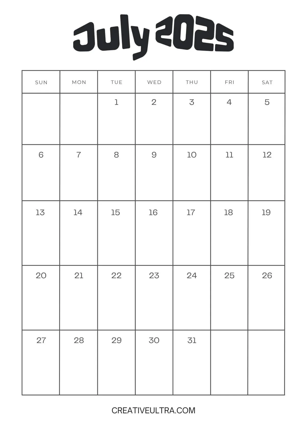 Modern July 2025 Calendar