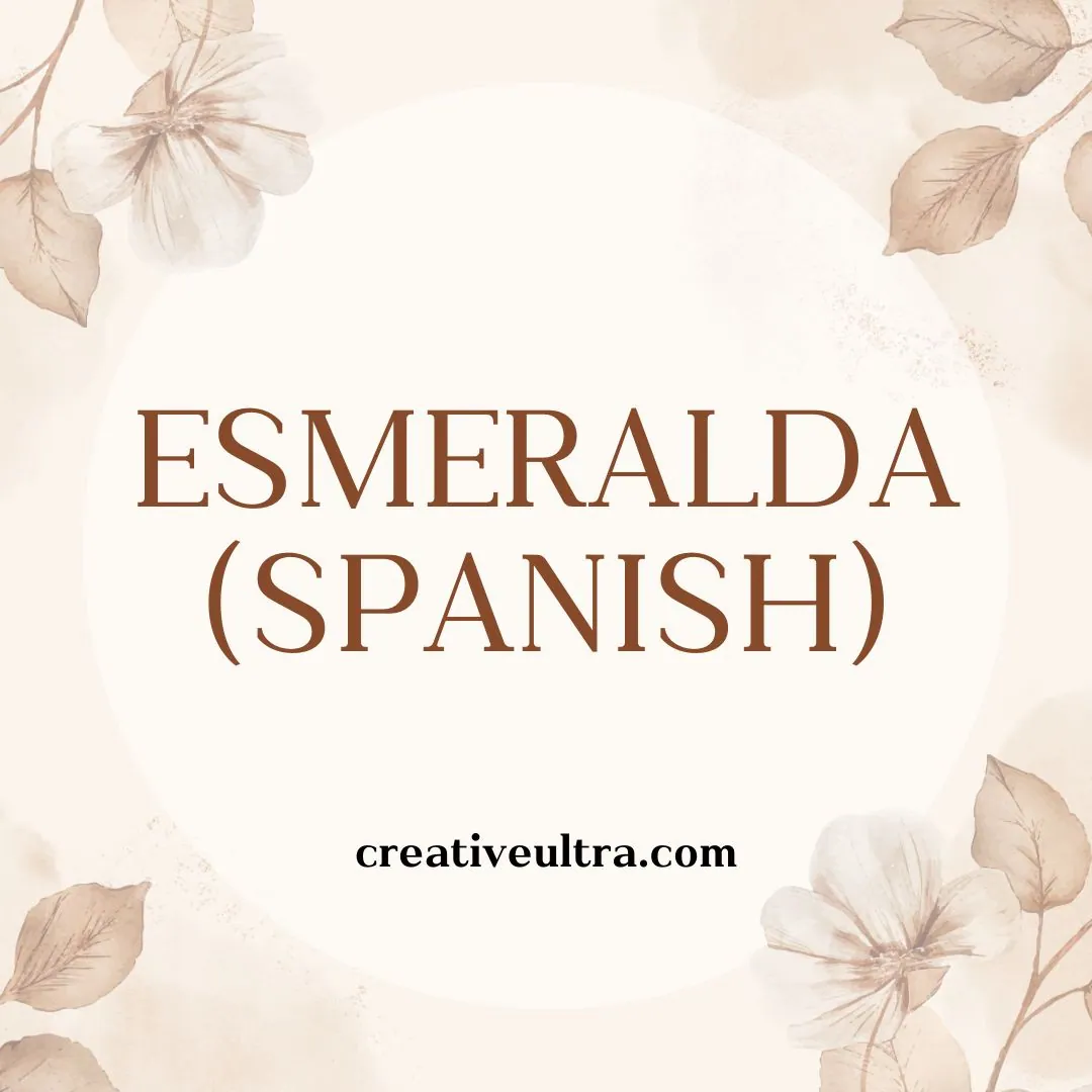 Text "ESMERALDA (SPANISH)" in an elegant font centered over a light beige background with soft, warm beige floral illustrations. Calm and inviting.