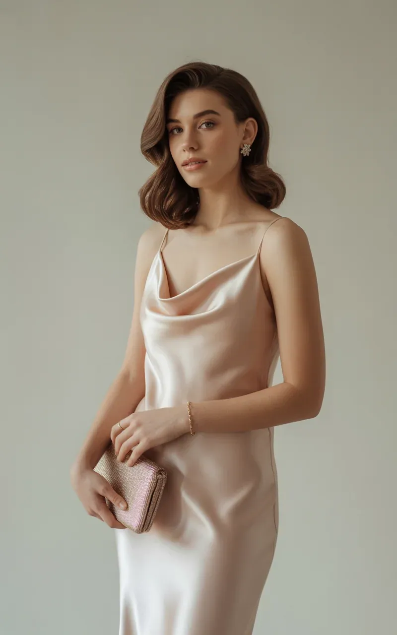 Sleek Satin Slip Dress Wedding Guest Outfit Ideas