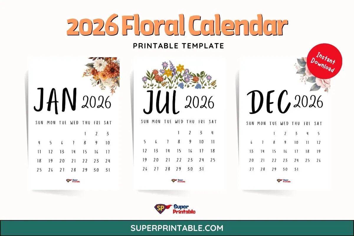 2026 Floral Calendar Printable