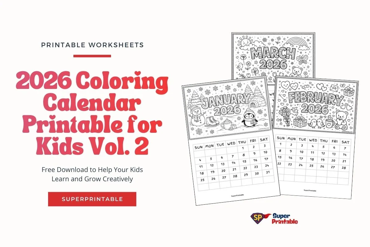 2026 Coloring Calendar Printable for Kids Vol. 2